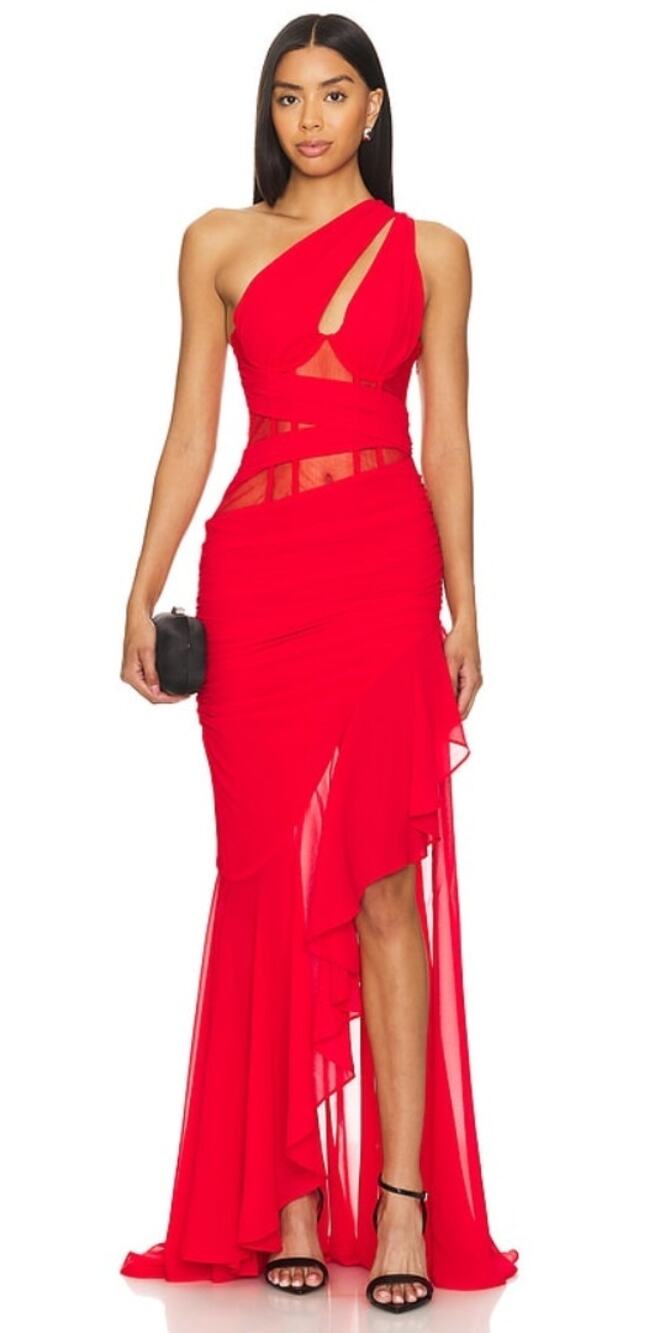 NBD | NWT Christian Gown in Red Asymmetrical Corset Maxi Dress S